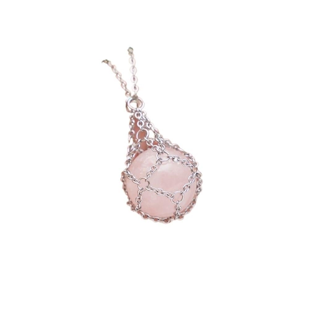 HXSCOO Silver/Gold Color Crystal Holder Cage Necklace Crystal Net Metal Necklace Stone Holder Necklace Chain Necklaces Jewelry Gift (Color : Silver-M-no Stone)