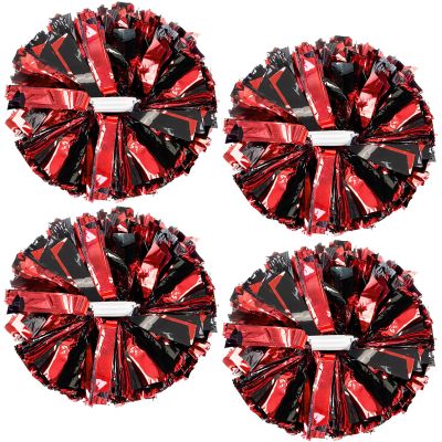 4Pcs Upgraded 12inch Metallic Cheerleading Pom Poms, HOLENGS Cheerleader Pompoms Cheer Poms for Kids Adults, Cheering Squad Pompoms for School Sports Games Dance Party (Black and Red)