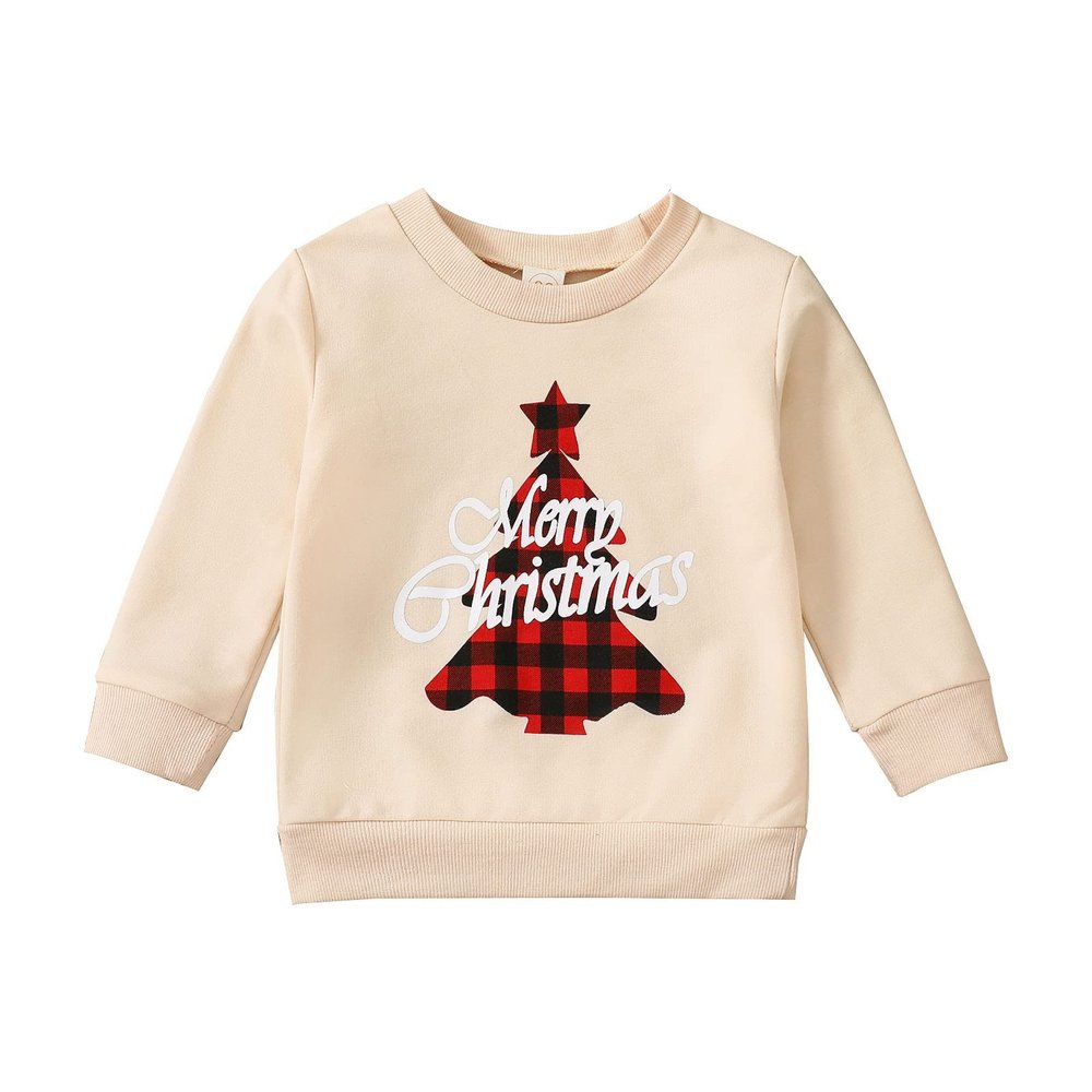 Toddler Boys Girls Christmas Long Sleeve Letter Plaid Xmas Tree Prints Pullover Kids Sweatshirt Tops Clothes Girl Tunics (A, 3-4 Years)