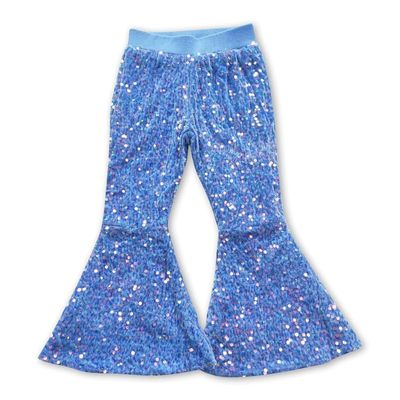 Yawoo Haan Sky Blue Sequins Flare Pants Party Birthday Pants Kids Girls Bell Bottom