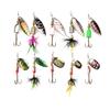 KTGCOZS Pack of 10 Fishing Spinnerbaits Spoon Lures Treble Hook Rooster Tail Assorted with Box
