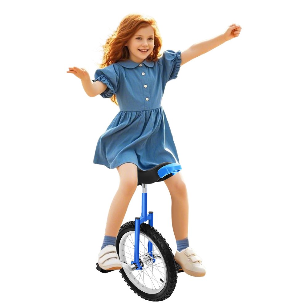 TdiriNar Unicycle Wheel, 16/24 Inch Wheel Unicycle with Steel Rim, Skidproof Mountain Tire Cycling Sports Exercise with Adjustable Seat, Adults Kids Outdoor Sports Fitness Exercise Tool (16Inch Blue)