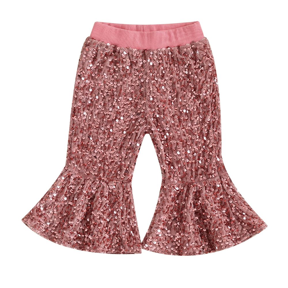 Qiylii Kids Baby Girl Velvet Bell-Bottoms Pants Fall Ruffle Flare Pant Trousers Leggings Toddler Clothes (US, Age, 12 Months, 18 Months, Sequin Pink)