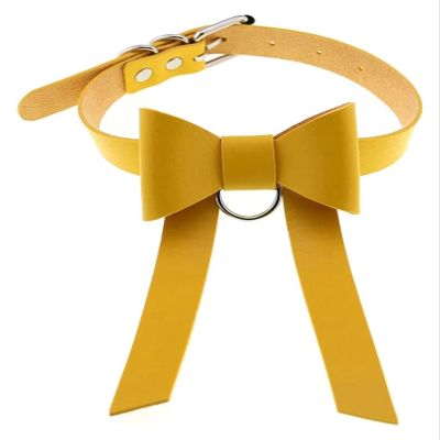 AKYLDI 2pcs PU Leather Choker Gothic Necklace Adjustable Size Punk Bow Knot Collar Neck Accessories (Color : Yellow)