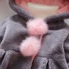 Infant Girls Winter Plush Long Sleeve Rabbit Ears Hooded Pure Colour Hairball Decoration Button Jacket Plush Coat Grey view 4