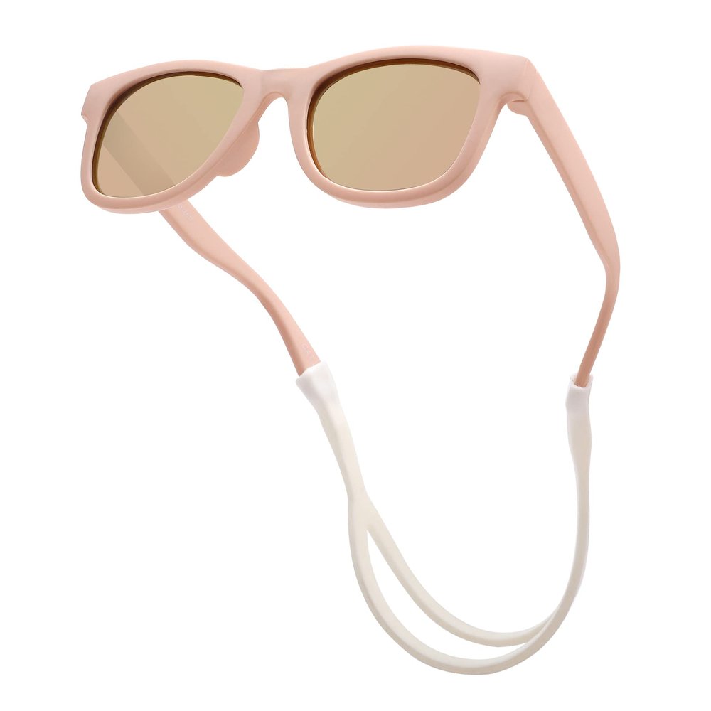 Hycredi Flexible Bendable Baby Polarized Sunglasses with Strap for Newborn Infant Boys Girls Age 0-18 Months-Light Pink/Pink Mirror