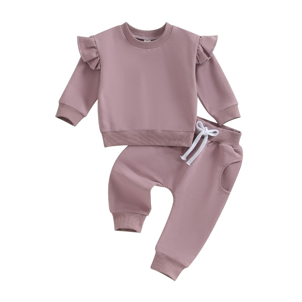 Fernvia Toddler Baby Girl Clothes 3 6 9 12 18 24 Months Fall Outfits Solid Long Sleeve Sweatshirt Tops + Pants Set (G-Purple, 12-18 Months)