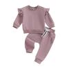 Fernvia Toddler Baby Girl Clothes 3 6 9 12 18 24 Months Fall Outfits Solid Long Sleeve Sweatshirt Tops + Pants Set (G-Purple, 12-18 Months) view 1