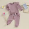 Fernvia Toddler Baby Girl Clothes 3 6 9 12 18 24 Months Fall Outfits Solid Long Sleeve Sweatshirt Tops + Pants Set (G-Purple, 12-18 Months) view 2