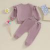 Fernvia Toddler Baby Girl Clothes 3 6 9 12 18 24 Months Fall Outfits Solid Long Sleeve Sweatshirt Tops + Pants Set (G-Purple, 12-18 Months) view 3