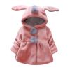 Infant Girls Winter Plush Long Sleeve Rabbit Ears Hooded Pure Colour Hairball Decoration Button Jacket Plush Coat Hot Pink view 1