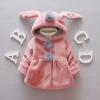 Infant Girls Winter Plush Long Sleeve Rabbit Ears Hooded Pure Colour Hairball Decoration Button Jacket Plush Coat Hot Pink view 2
