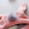 Infant Girls Winter Plush Long Sleeve Rabbit Ears Hooded Pure Colour Hairball Decoration Button Jacket Plush Coat Hot Pink view 3