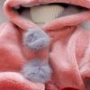 Infant Girls Winter Plush Long Sleeve Rabbit Ears Hooded Pure Colour Hairball Decoration Button Jacket Plush Coat Hot Pink view 4