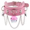 AKYLDI PU Leather Collar Gothic Chain Necklace Adjustable Punk Double Color Bell Choker Buckle Neck Accessories (Color : Pink) view 1