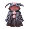Infant Girls Winter Plush Long Sleeve Rabbit Ears Hooded Pure Colour Hairball Decoration Button Jacket Plush Coat Grey view 1