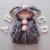 Infant Girls Winter Plush Long Sleeve Rabbit Ears Hooded Pure Colour Hairball Decoration Button Jacket Plush Coat Grey view 2