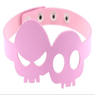 AKYLDI PU Leather Collar Gothic Necklace Adjustable Size Punk Skull Choker NightClub Goth Belts (Color : Pink)