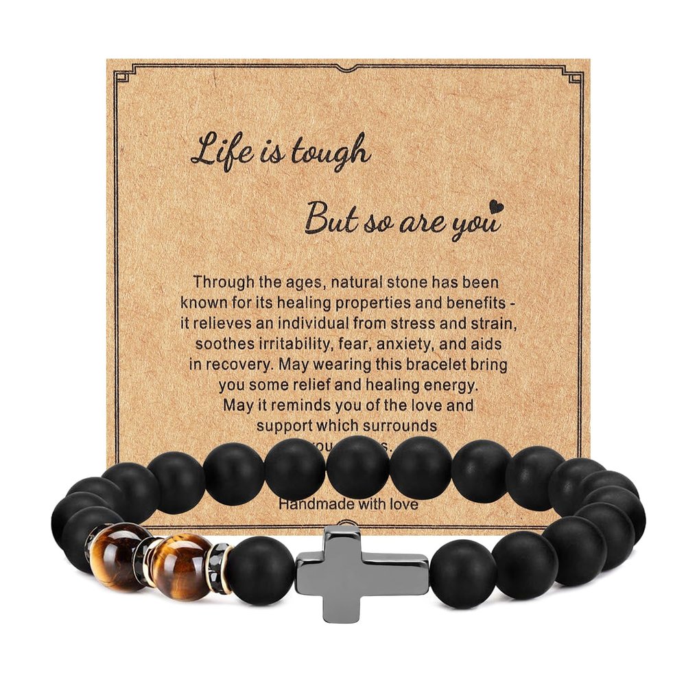 KORATER Get Well Soon Gifts for Men,Natural Healing Stone Inspirational Bracelets,Recovery Gifts After Surgery