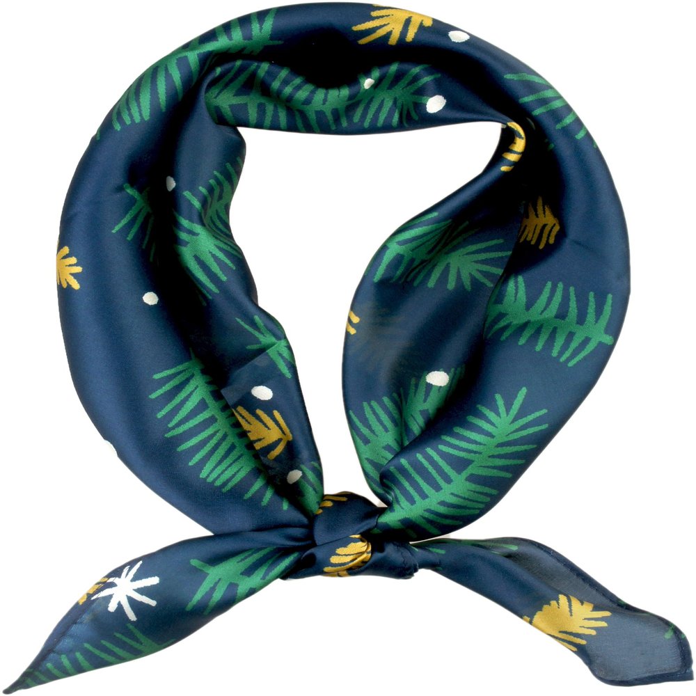 VIVIAN & VINCENT Gift Packed Silk Like Satin Fall Winter Holiday Christmas Square Scarf for Women Hair Scarves Green Pine Needles
