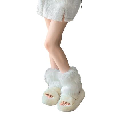 Altsuceser Faux Fur Leg Warmer, Solid Color Winter Warm Fluffy Lolita Boot Cuffs Cover for Party Costumes White