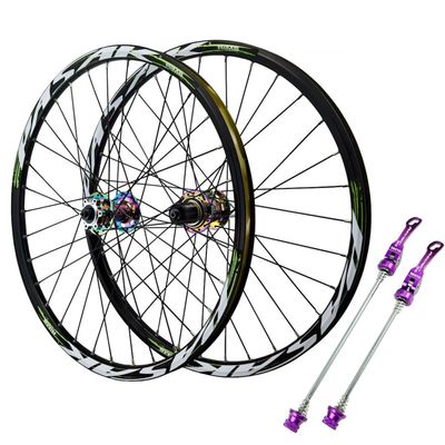 24inch Bikes Wheelset Disc Brake Quick Release Mountain Bike Wheel Aluminum Alloy Double Wall Rim Front and Rear Wheels 7/8/9/10/11/12 Speed Cassette 32 Holes (Color : Colorful, Size : 24'')