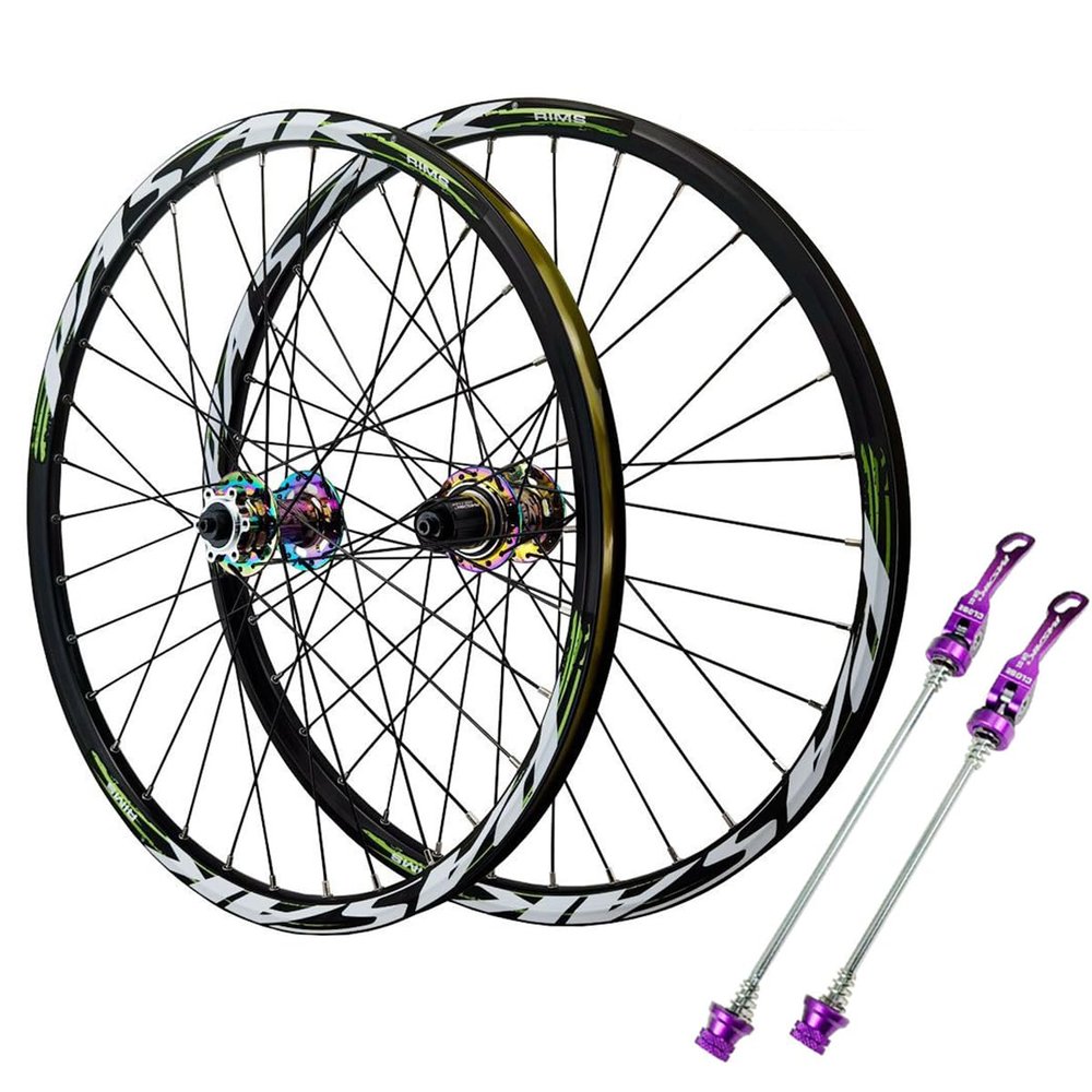 24inch Bikes Wheelset Disc Brake Quick Release Mountain Bike Wheel Aluminum Alloy Double Wall Rim Front and Rear Wheels 7/8/9/10/11/12 Speed Cassette 32 Holes (Color : Colorful, Size : 24'')