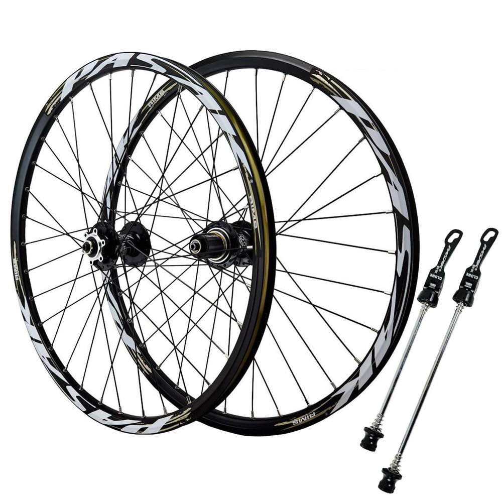 24inch Bikes Wheelset Disc Brake Quick Release Mountain Bike Wheel Aluminum Alloy Double Wall Rim Front and Rear Wheels 7/8/9/10/11/12 Speed Cassette 32 Holes (Color : Black, Size : 24'')