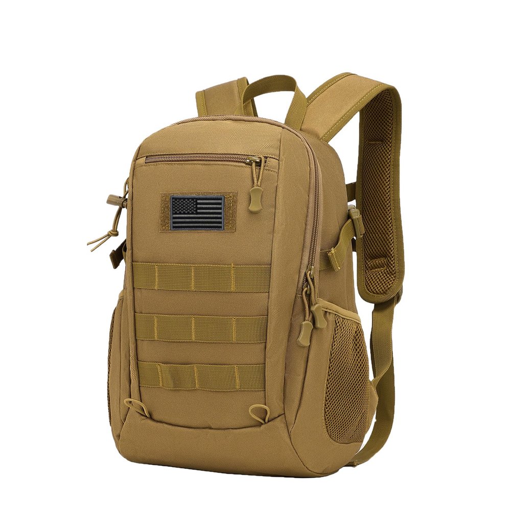 ArcEnCiel 20L Tactical Backpack MOLLE Daypack Gear Pack Camping Bag with PatchBrown