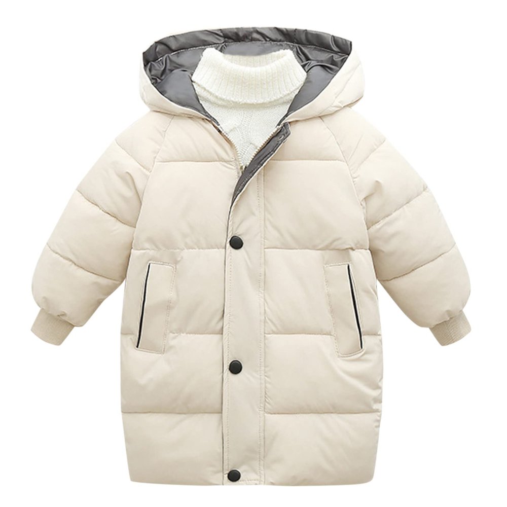 Child Kids Girls Winter Warm Jackets Lined Puffer Jacket Thicken Fleece Hooded Coat Kids Toddler Warm Snow Jacket Beige