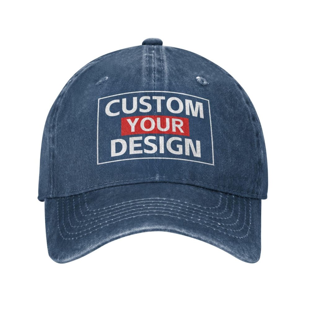 Custom Hats Personalized Hat Customized Baseball Cap Hat for Women Men Washed Denim Baseball Cap NavyBlue Caps