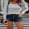 2023 Women's Pullover Sweaters Long Lantern Sleeve Casual Crew Neck Ribbed Knit Jumper Blouse Tops LightGray view 4