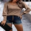 2023 Women's Pullover Sweaters Long Lantern Sleeve Casual Crew Neck Ribbed Knit Jumper Blouse Tops (Khaki,Small,Small,Regular,Regular) view 4