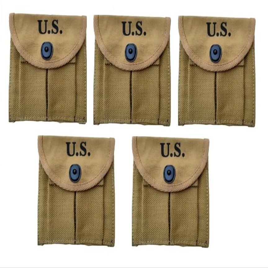 (Pack of 5) U.S WWII M1 Carbine Buttstock Ammo Ammunition Cartridge Magazine Pouch WW2