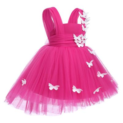 Birthday Dress for Baby Girls, Infant Toddler 3D Butterfly Tutu Dress Puffy Tulle Flower Girl Wedding Dress 1st 2nd Birthday Cake Smash Formal Summer Pageant Party Dresses Hot Pink 2-3 Years