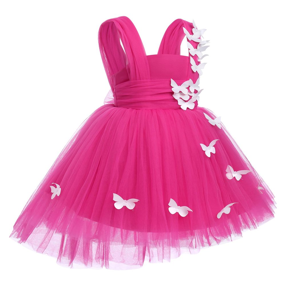 Birthday Dress for Baby Girls, Infant Toddler 3D Butterfly Tutu Dress Puffy Tulle Flower Girl Wedding Dress 1st 2nd Birthday Cake Smash Formal Summer Pageant Party Dresses Hot Pink 2-3 Years