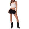 Women Mesh Swimsuit Cover Up Ruffle See-Thru Mini Skirts Sheer Short Skater Pleated Skirt Beach Bikini Coverups (C Black, S) view 3