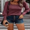 2023 Women's Pullover Sweaters Long Lantern Sleeve Casual Crew Neck Ribbed Knit Jumper Blouse Tops (WineRed,Large,Large,Regular,Regular) view 3