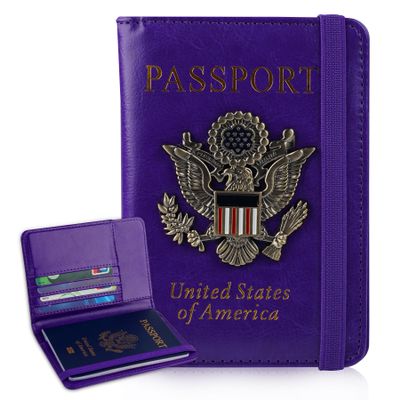 Passport Holder Cover Travel Wallet RFID Blocking Passport Wallets Family Organization Personalized Wallet Case for Men and Women Travel Must Haves (Purple)