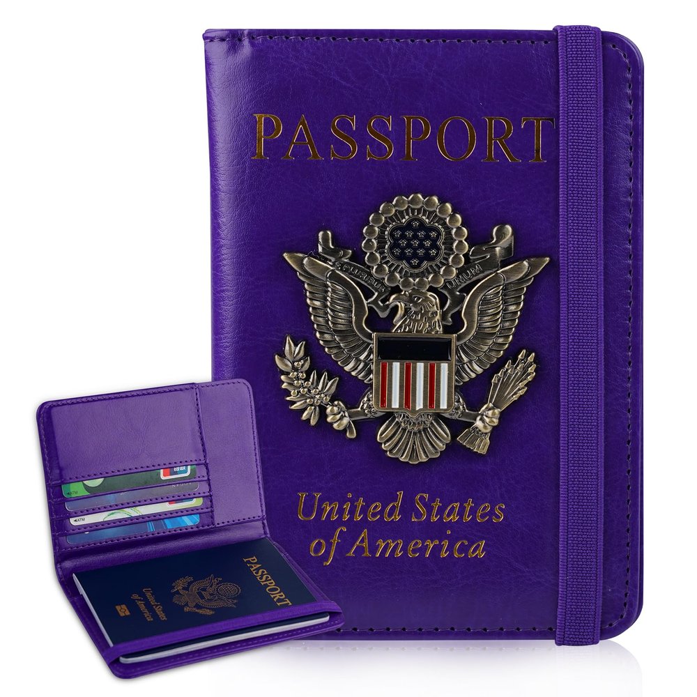 Passport Holder Cover Travel Wallet RFID Blocking Passport Wallets Family Organization Personalized Wallet Case for Men and Women Travel Must Haves (Purple)