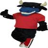 Black Bull in Red T-shirt Mascot Costume Adult Size for Men & Women with Built-in Fan Inside the Head view 1