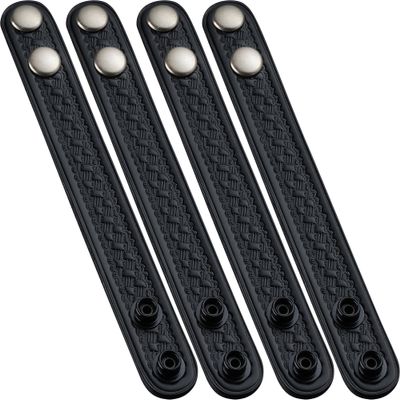 1 Inch Duty Belt Keeper with Chrome Snaps for 2 1/4 inch Wide Belts (Pack of 4) Black Basketweave Leather with Chrome Double snap