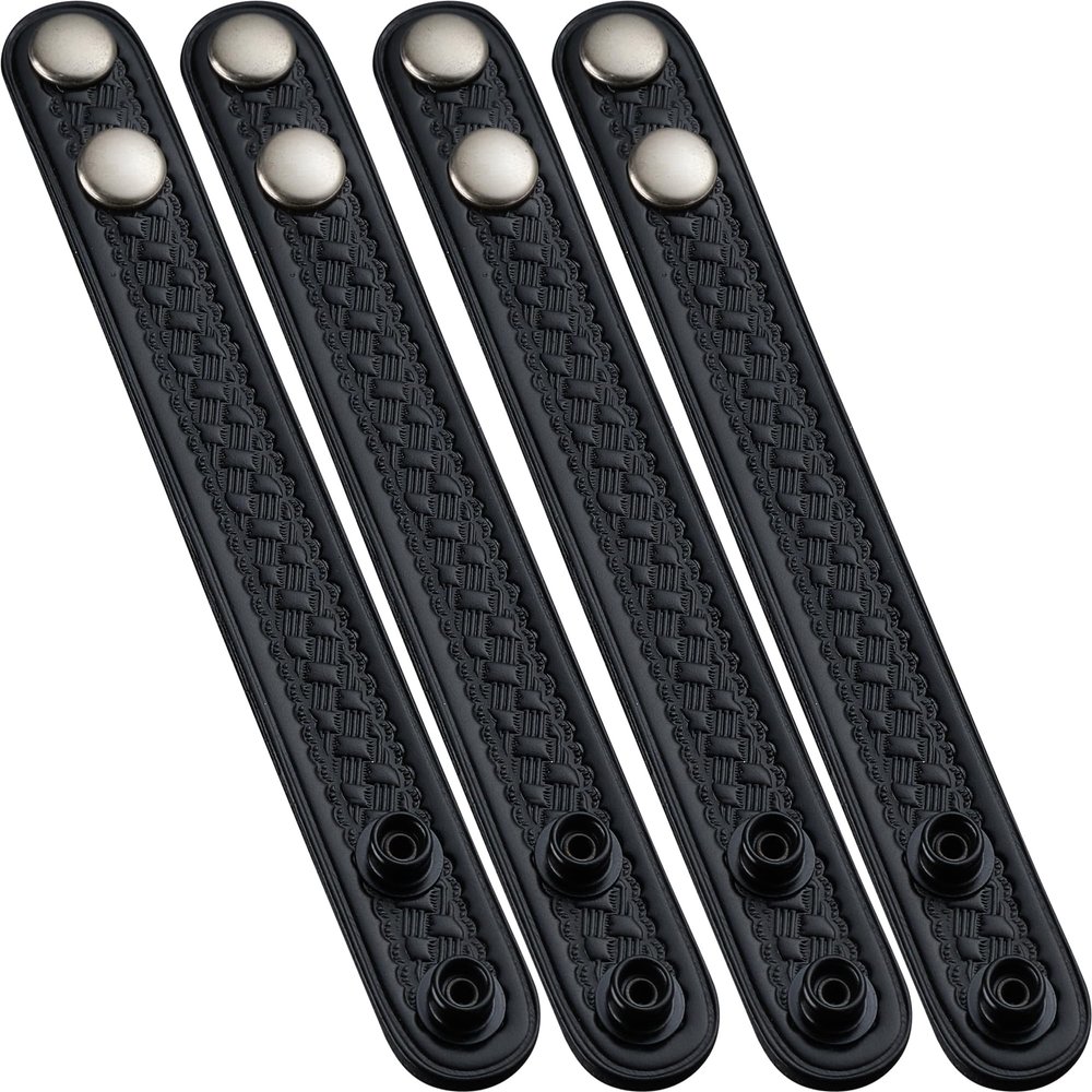 1 Inch Duty Belt Keeper with Chrome Snaps for 2 1/4 inch Wide Belts (Pack of 4) Black Basketweave Leather with Chrome Double snap