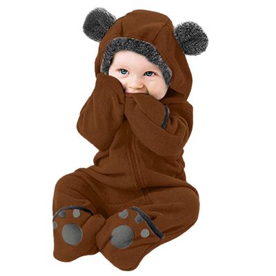 Newborn Baby Winter Snowsuit Teddy Bear Romper Onesie Coat Hooded Fleece Jumpsuit Bunting Bodysuit (Brown, 18-24 Months)