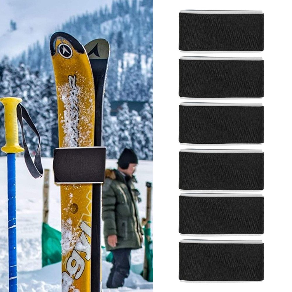6Pcs Ski Straps, Adjustable Ski Straps Fastener Tape Nylon Lightweight Foldable Hook and Loop Ski Fixing Wraps with Soft Spongy Cushions for Carrying Ski Gear Winter Christmas
