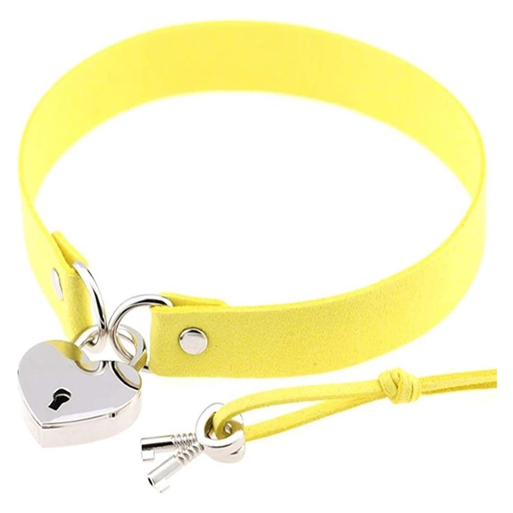 AKYLDI Leather Neck Strap Rock Gothic Punk Choker Neck Strap Necklace with Peach Heart Suede (Size : Yellow)