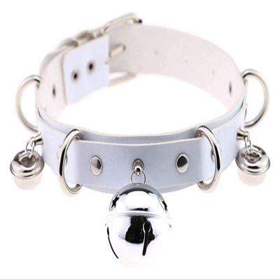 AKYLDI PU Leather Collar Metal Ring Choker Necklace Adjustable Buckle Harajuku Choker Punk Strap Accessories (Color : White)