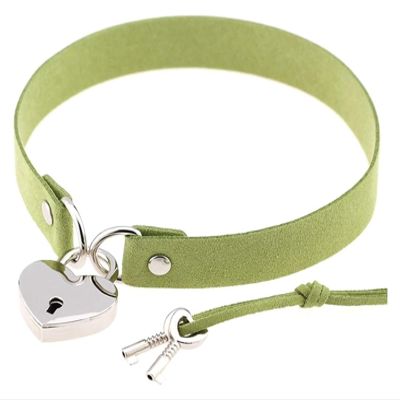 AKYLDI Leather Neck Strap Rock Gothic Punk Choker Neck Strap Necklace with Peach Heart Suede (Size : Green)