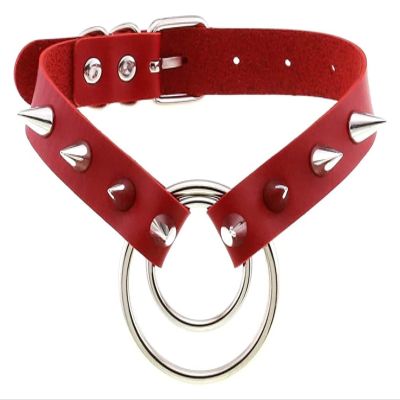 AKYLDI Strap Gothic Necklace Punk Ring Collar PU Leather Rivets Choker Adjustable Buckle Neck Accessories (Color : Red)