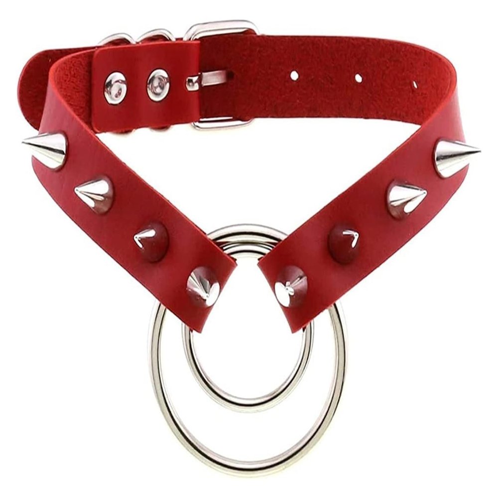 AKYLDI Strap Gothic Necklace Punk Ring Collar PU Leather Rivets Choker Adjustable Buckle Neck Accessories (Color : Red)